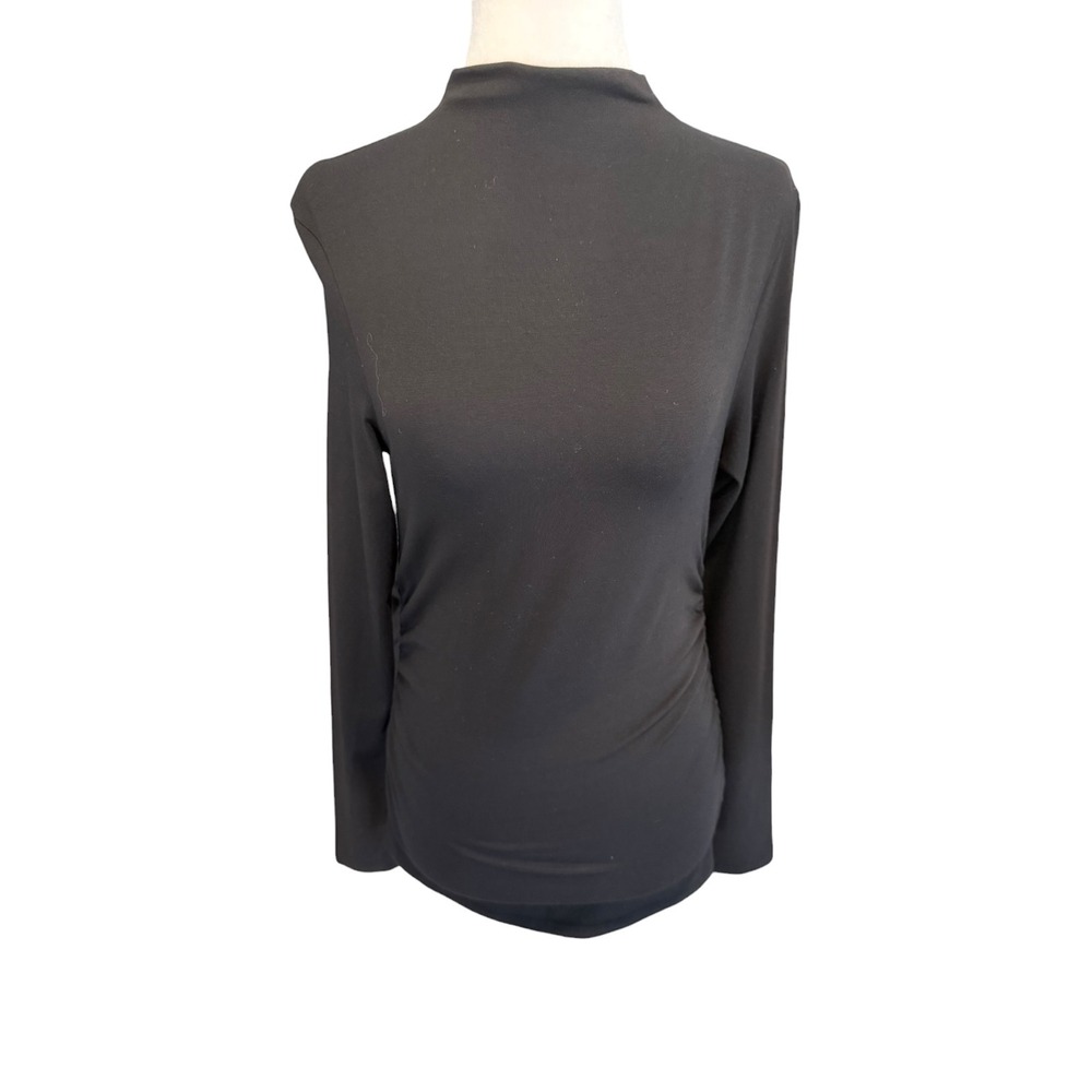 Madewell Women's Ruched‎ Mockneck Long-Sleeve Top Black NY316 Size Medium NEW